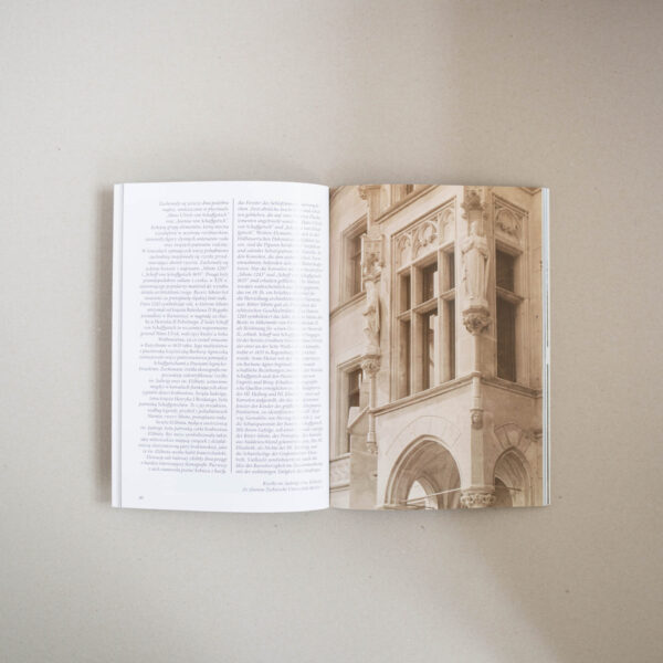 Otwarta książka Pałac w Kopicach. Po lewej stronie tekst, po prawej zdjecie elewacji.